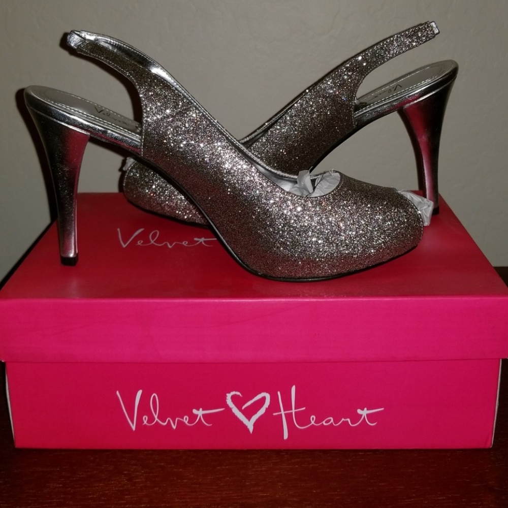 Velvet heart sparkly heels